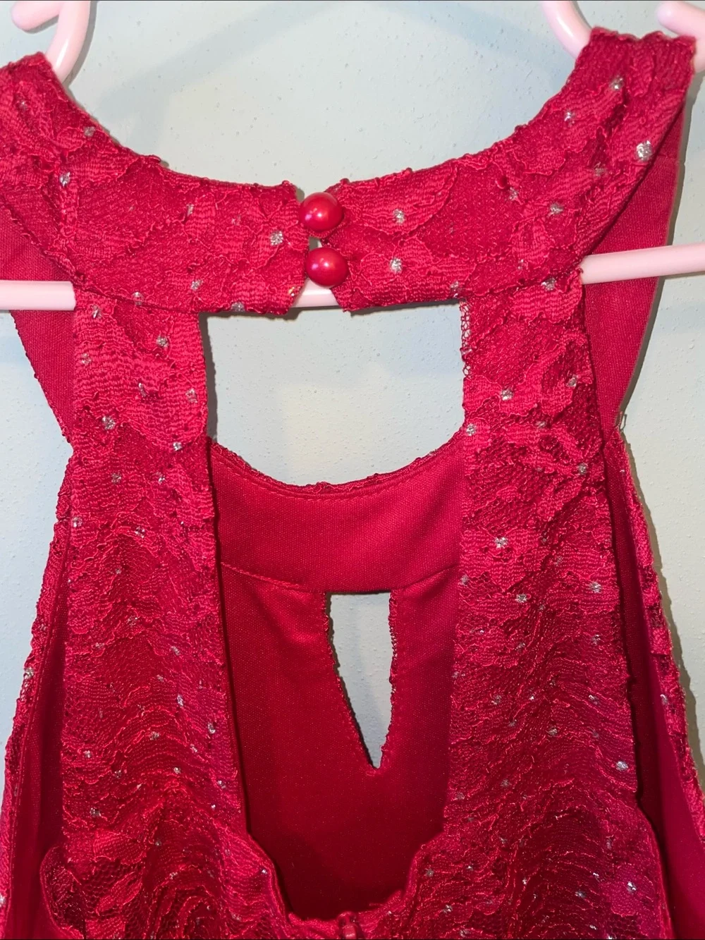 Speechless Red Beaded Halter High-Low Formal Dress